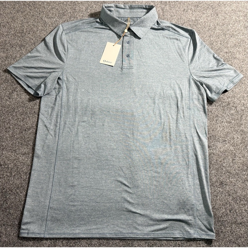 NWT Quince Polo Shirt Mens Medium Flowknit Breeze Performance Heather‎ Sky Blue